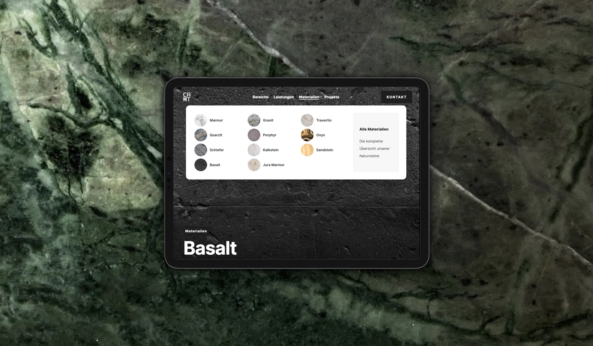 CAMT Riesa Naturstein Menu Screendesign Webdevelopment